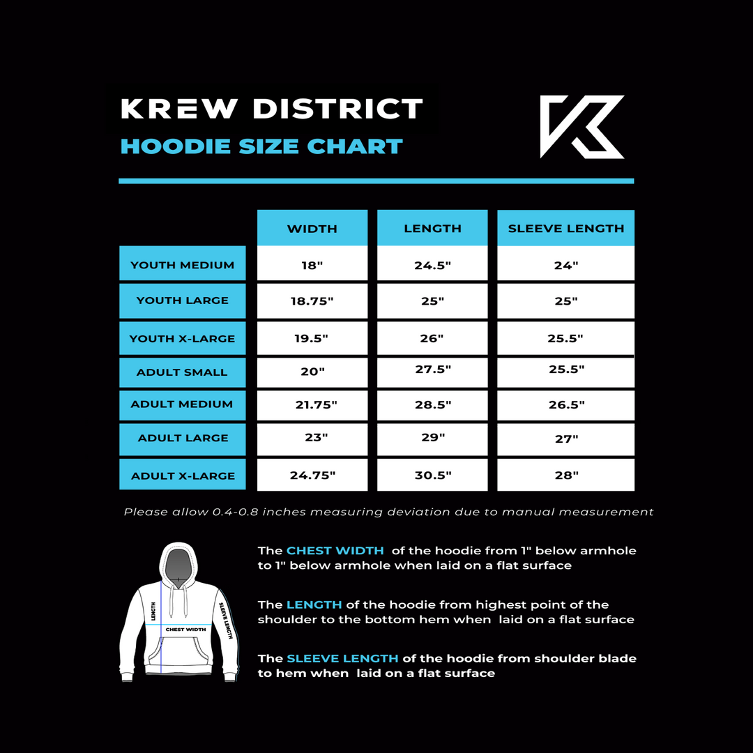 KREW Hoodie Size Chart