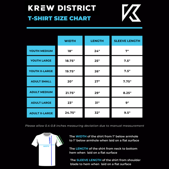 KREW T-Shirt Size Chart